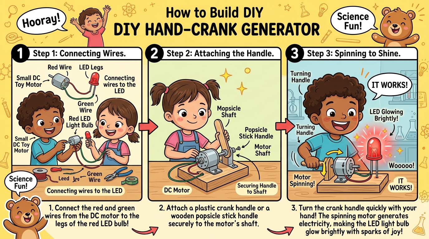 DIY 手搖發電機 3 步驟組裝圖解